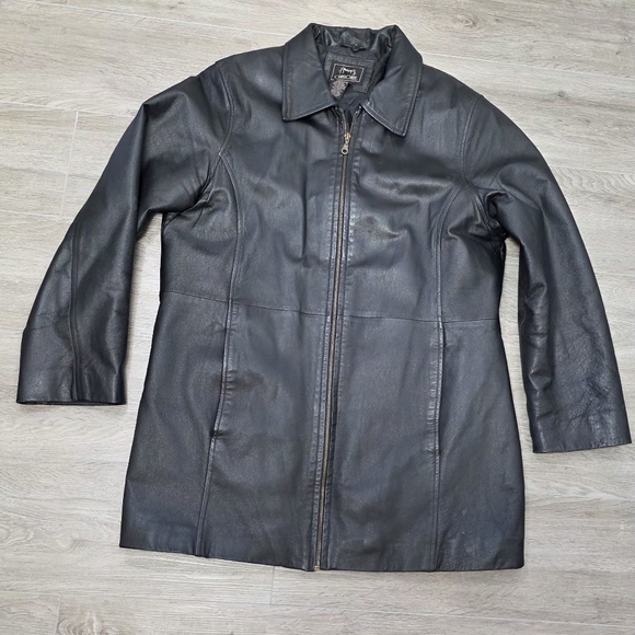 Cherokee Jackets & Blazers - Vintage 90's Cherokee Womans Leather Jacket Sz Large Black Lined Full Zipper